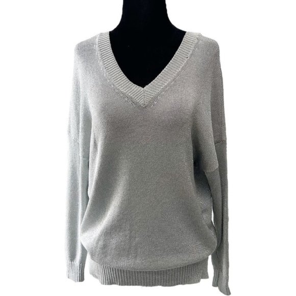 Topshop Sweaters - Topshop Sweater Draped Fit Double V Neck Silver Metallic Pullover Small NWT